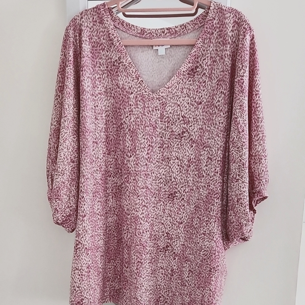 LuLaRoe Pink V-Neck 3/4 Sleeve Relaxed Tunic